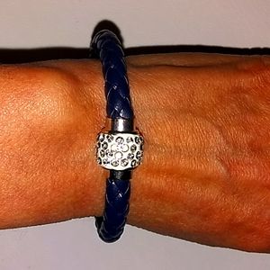 Faux leather and diamond magnetic pull bracelet.
